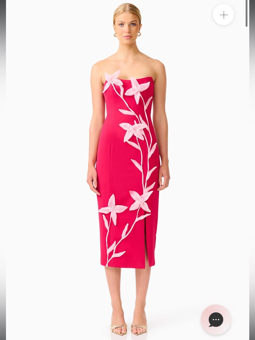 elliatt Ilaria red & pink 3d floral detail strapless midi dress size small NEW